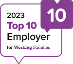 Logo - reads: '2023 top 10 employer for working families'